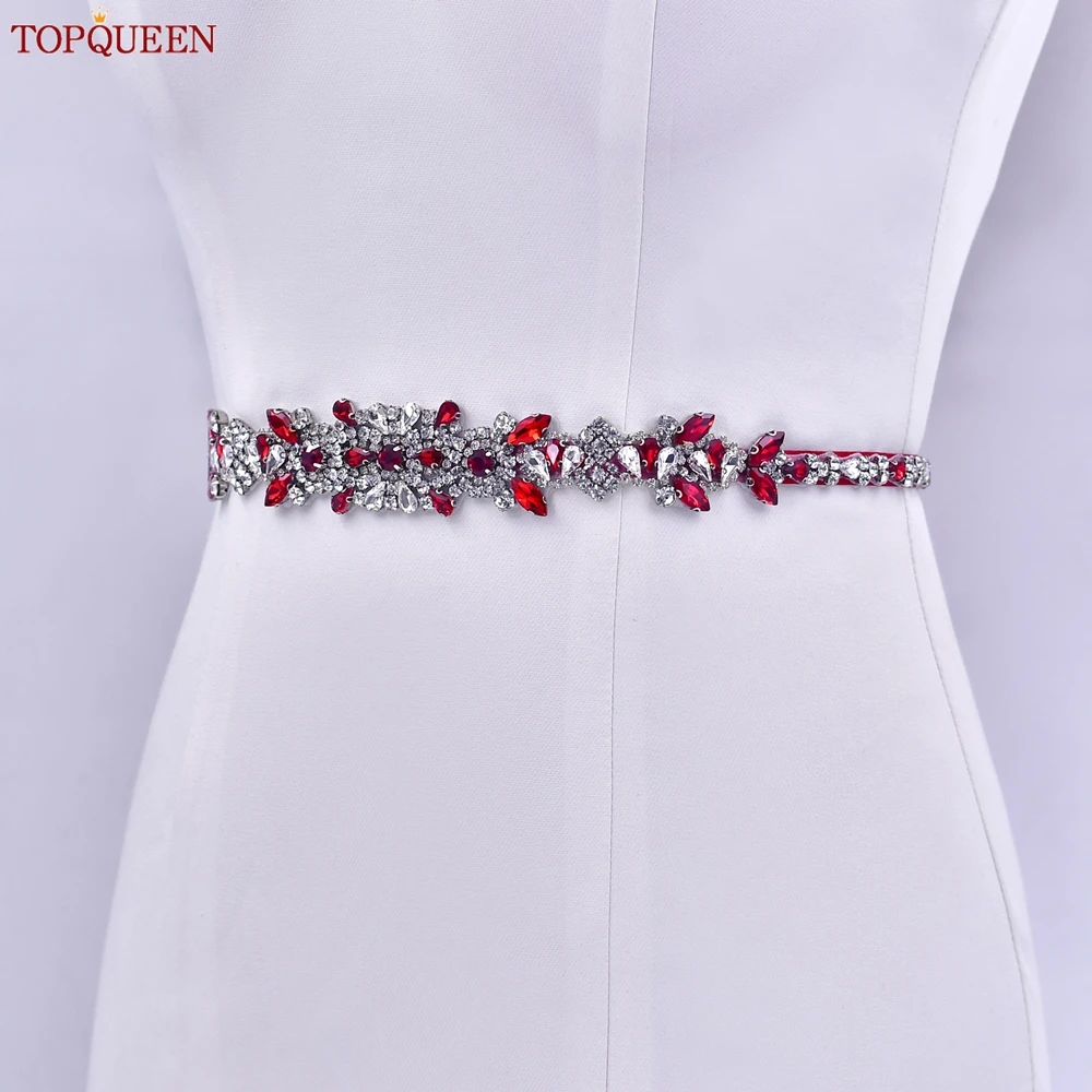 TOPQUEEN Rot Strass Braut Gürtel Schärpe Hochzeit Gürtel Rot Abendkleid Taille Dekoration Hochzeit Zubehör Brautjungfer Geschenk S09 – Detail 24
