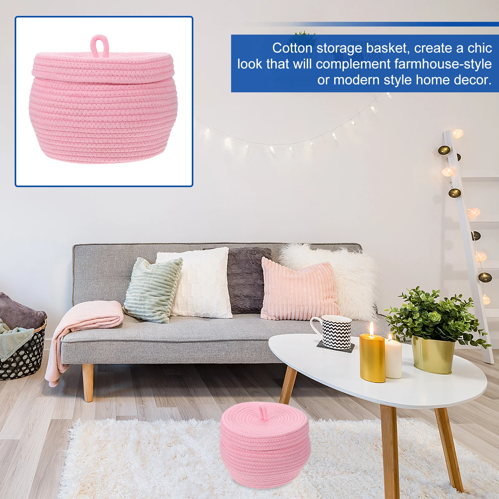 

1Pcs Woven Storage Basket Cotton Rope Braided Large Desktop Organizer Decorative Storage Container for Living Room Bedroom