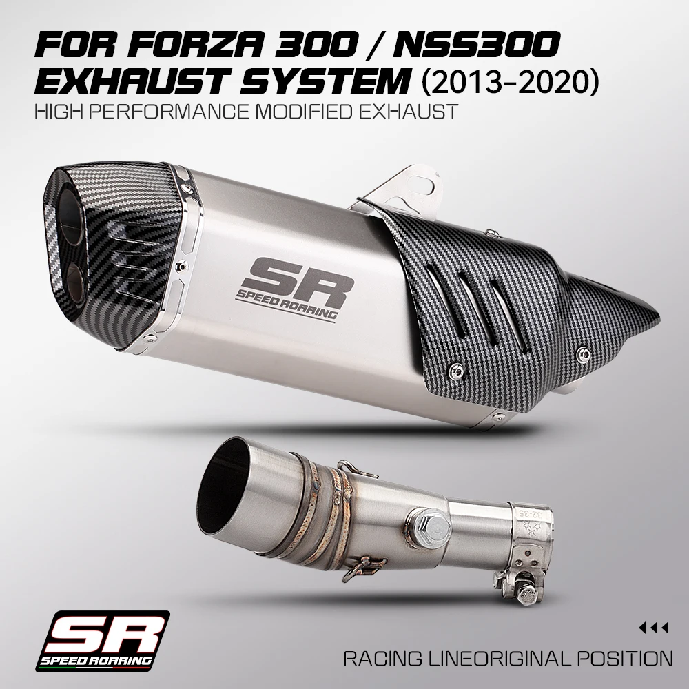 

Для Honda Forza300 ADV300 NSS300 FZ300 2013-2020: Модифицированная выхлопная система из нержавеющей стали, 51 мм, средний глушитель Slip-On