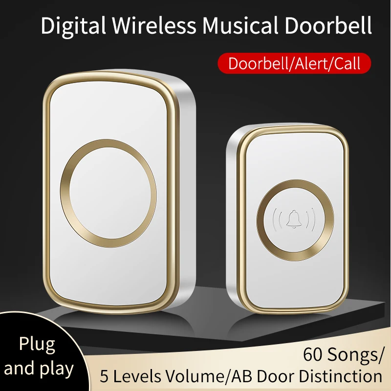 CACAZI Wireless Doorbell Set for Smart Home Waterproof Outdoor 300 Meters Remote 60 Chime 110DB EU UK US AU Plug Smart Door Bell