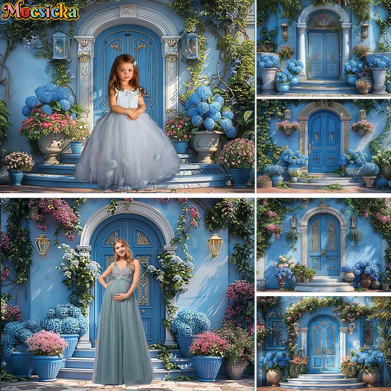 

Mocsicka Photography Background Baby Shower Adult Child Portrait Decoration Spring Arch Floral Blue Wall Backdrop Photo Studio