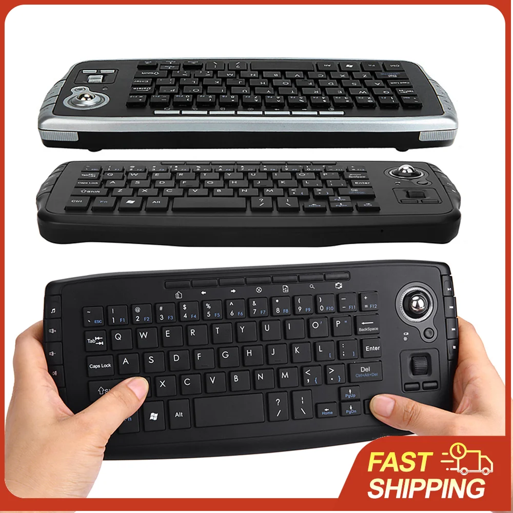 E30 2.4GHz Wireless Keyboard with Trackball Mouse Scroll Wheel Remote Control for Android TV BOX Smart TV PC Notebook Silver