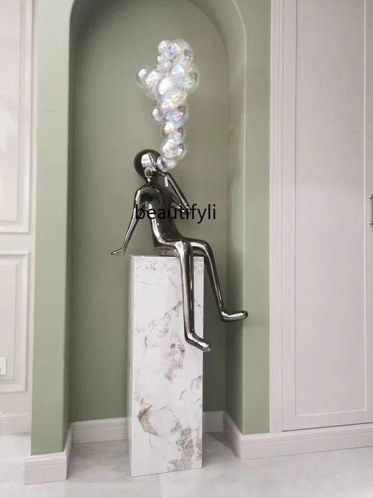 Living room entrance abstract floor figure blowing bubble sculpture ornament lobby cartoon soft decoration