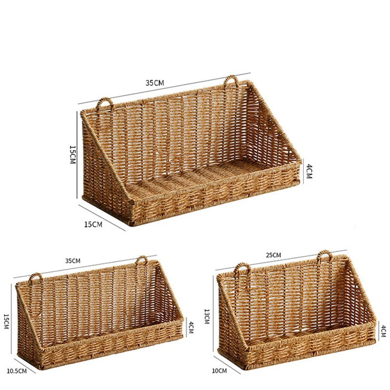 1Pcs Rustic Wall Mounted Rattan Basket with Hooks Woven Wicker Storage Organizer Shelf for Bathroom Kitchen Bedroom Living Room view 2