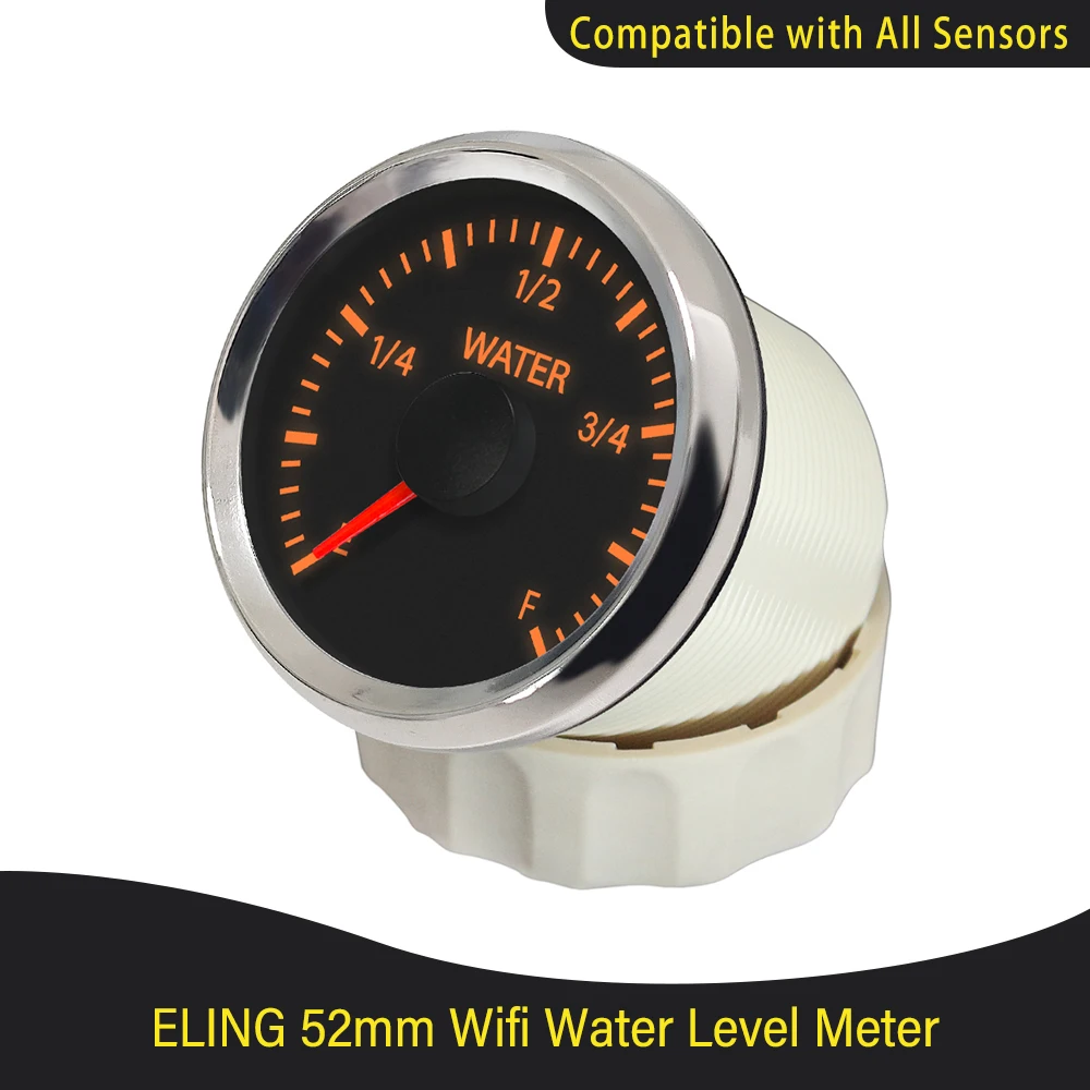 52mm WiFi Water Level Meter Electrical Compatible with All Types Ranges Ohm Sensor 9-32V White Yellow Backlight Universal