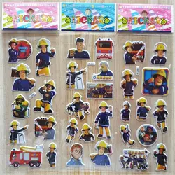 12 Pcs Cartoon Fireman Sam Stickers for Kids Child Education Rooms Home Decor Diary Notebook Label Toy 3D Fire Truck Sticker