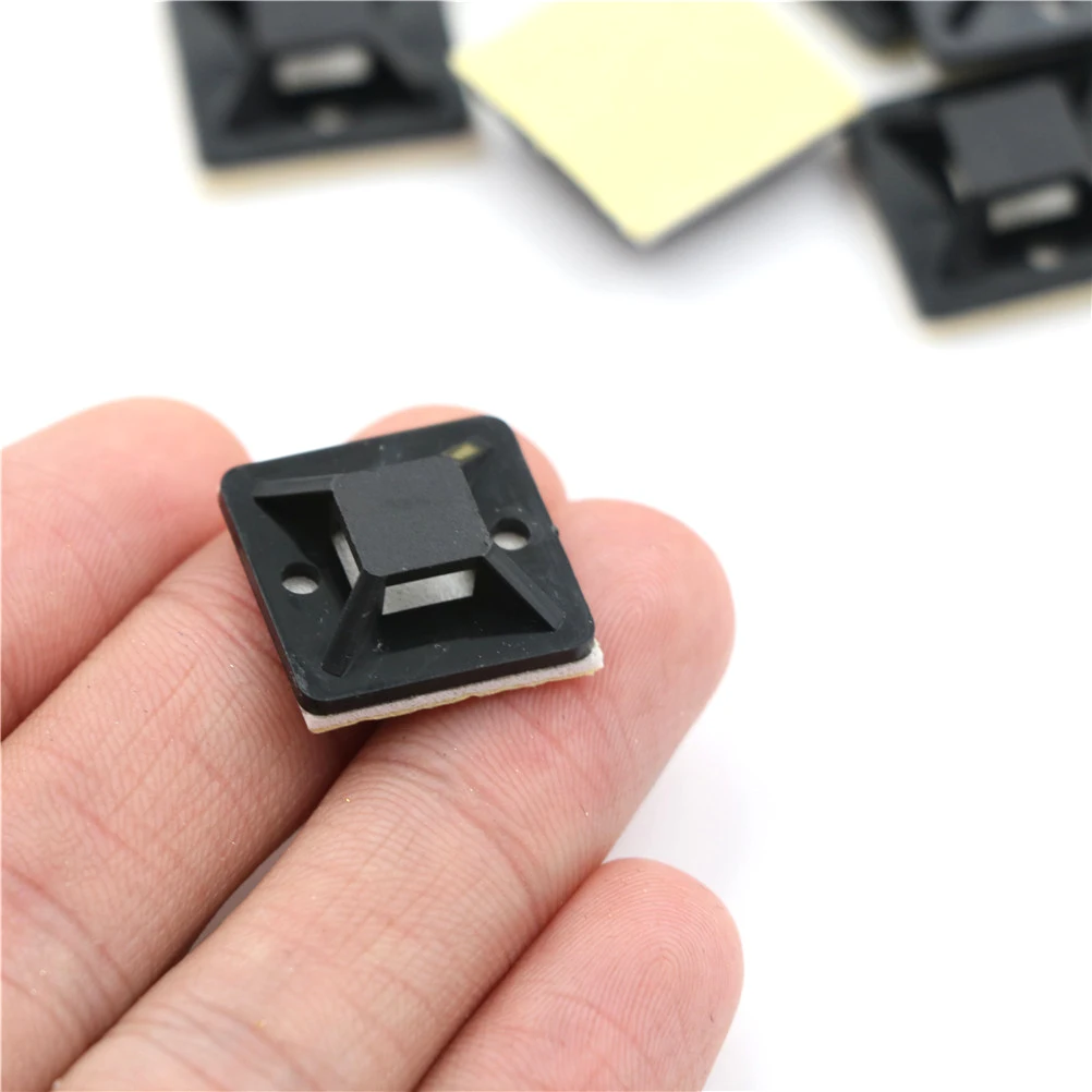 100 sztuk/partia samoprzylepna opaska kablowa podstawa biały klej typ pozycjonowania plastikowa samoprzylepna opaska kablowa uchwyt podstawy 20x20x6mm — zdjęcie 3