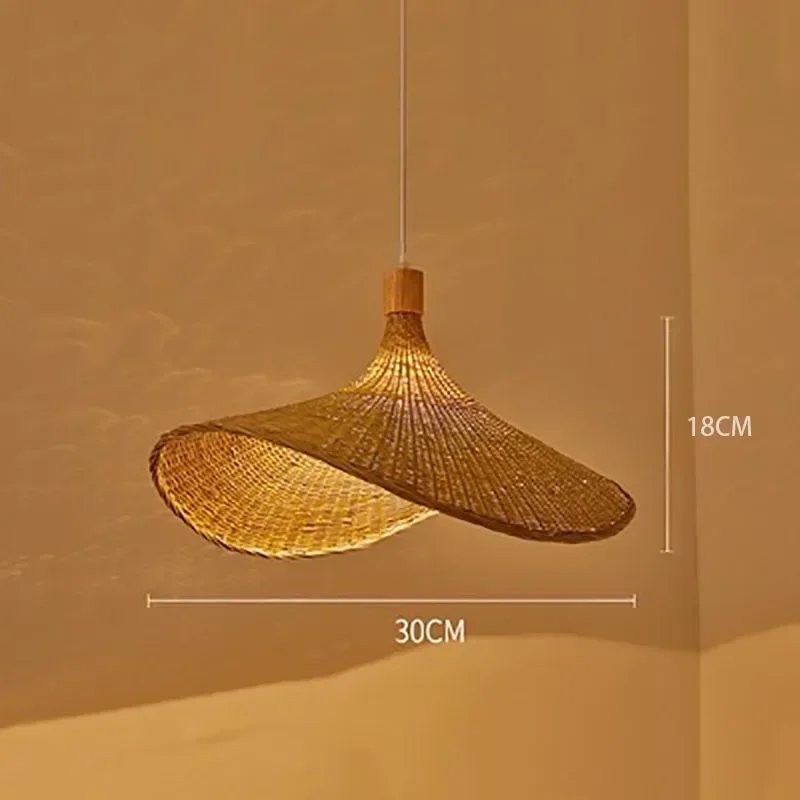 Moderne Chinese stijl bamboe kroonluchter theesalon rotan handgeweven lampen creatieve strohoed kroonluchter geweven bamboe lamp