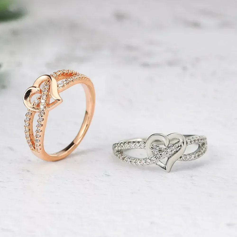 Trend Women Heart Rings with Shiny Cubic Zirconia Wedding Fashion Charming Accessories Engagement Party Jewelry Gift