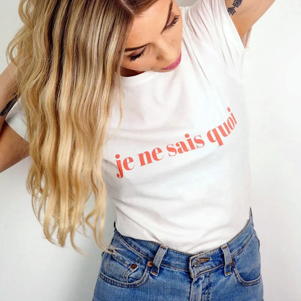 Je Ne Sais Quoi Retro Slogan French Graphic Tee Shirt Vintage Style White Loose Cotton Casual Tops Summer Elegant Women T Shirts