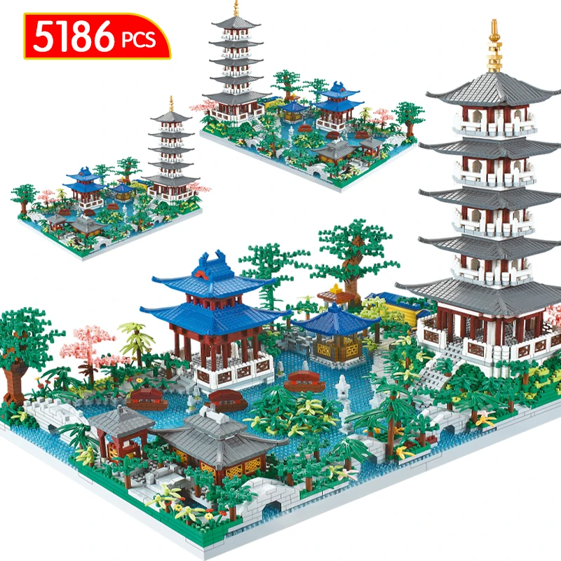 5186pcs Chinese West Lake Model Architecture Building Blocks DIY Traditional Oriental Garden Bricks Toys for Children Gifts