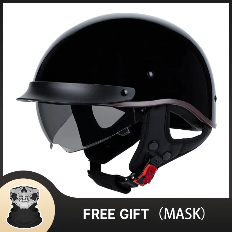 Bright Black Electric Bicycle Helmet Four Seasons Motorbike Open Face Half Helmet Scooter Bike Cap Helmets With Dark Lenses