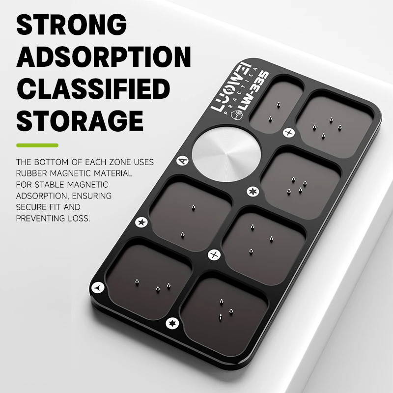 LUOWEI LW335 Screw Storage Board 7 Zone Magnetic Screw Organizer Strong Magnetism for Precision Screwdriver Bits Organization