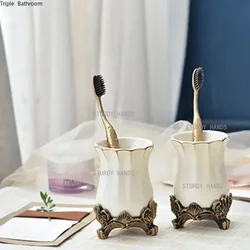 1 pc Ceramics White Lotion Bottle European Style Gargle Cup Soap Holder Toothbrush Holder Home Bathroom Accessories Supplies