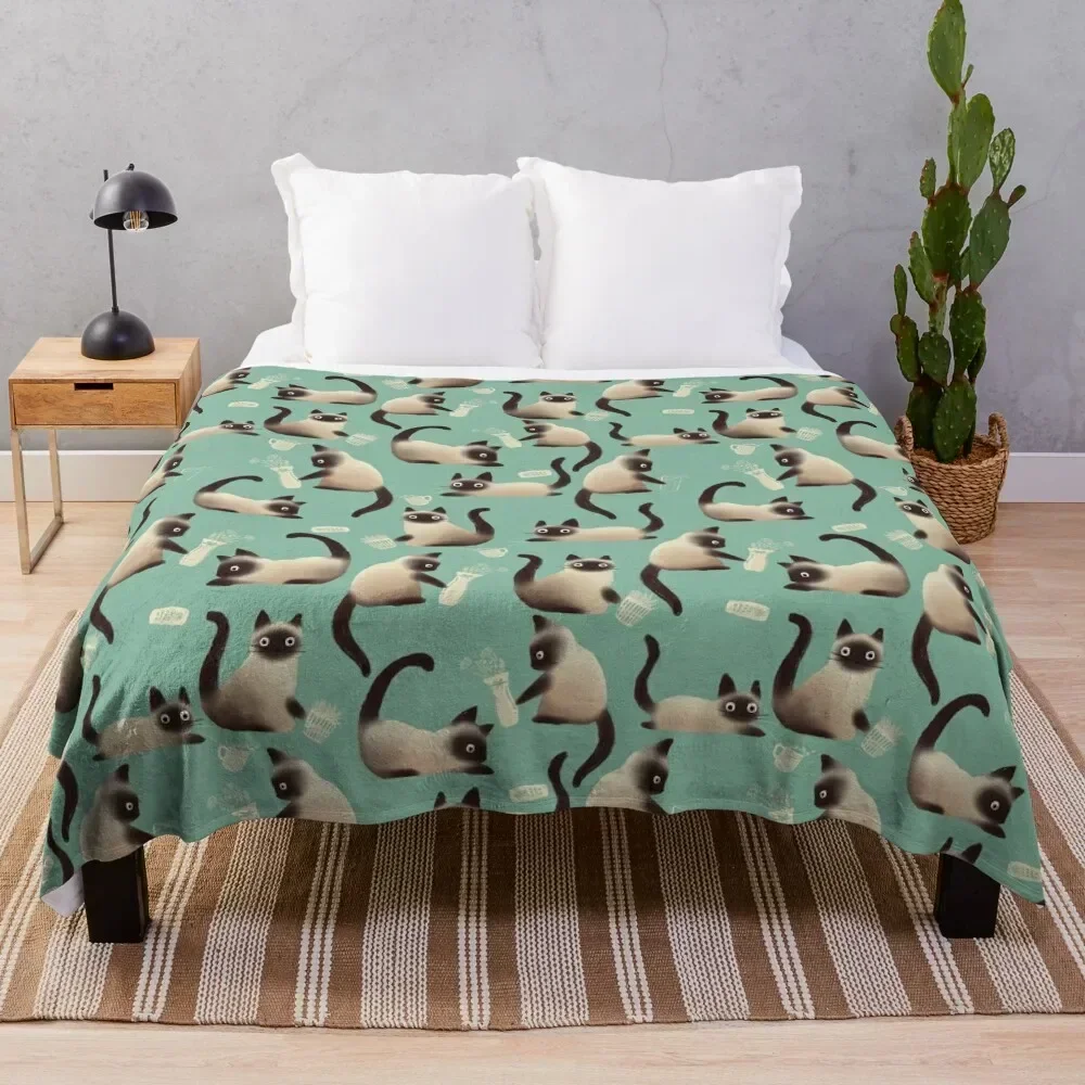

Bad Siamese Cats Knocking Stuff Over Throw Blanket Wrinkle Resistant Lightweight Blanket