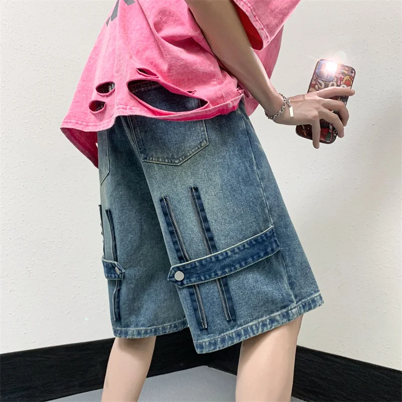 Men Patchwork Oversized Jeans Shorts Streetwear Harajuku Denim Shorts 2023 New Hip Hop Vintage Blue Summer Casual Loose Shorts