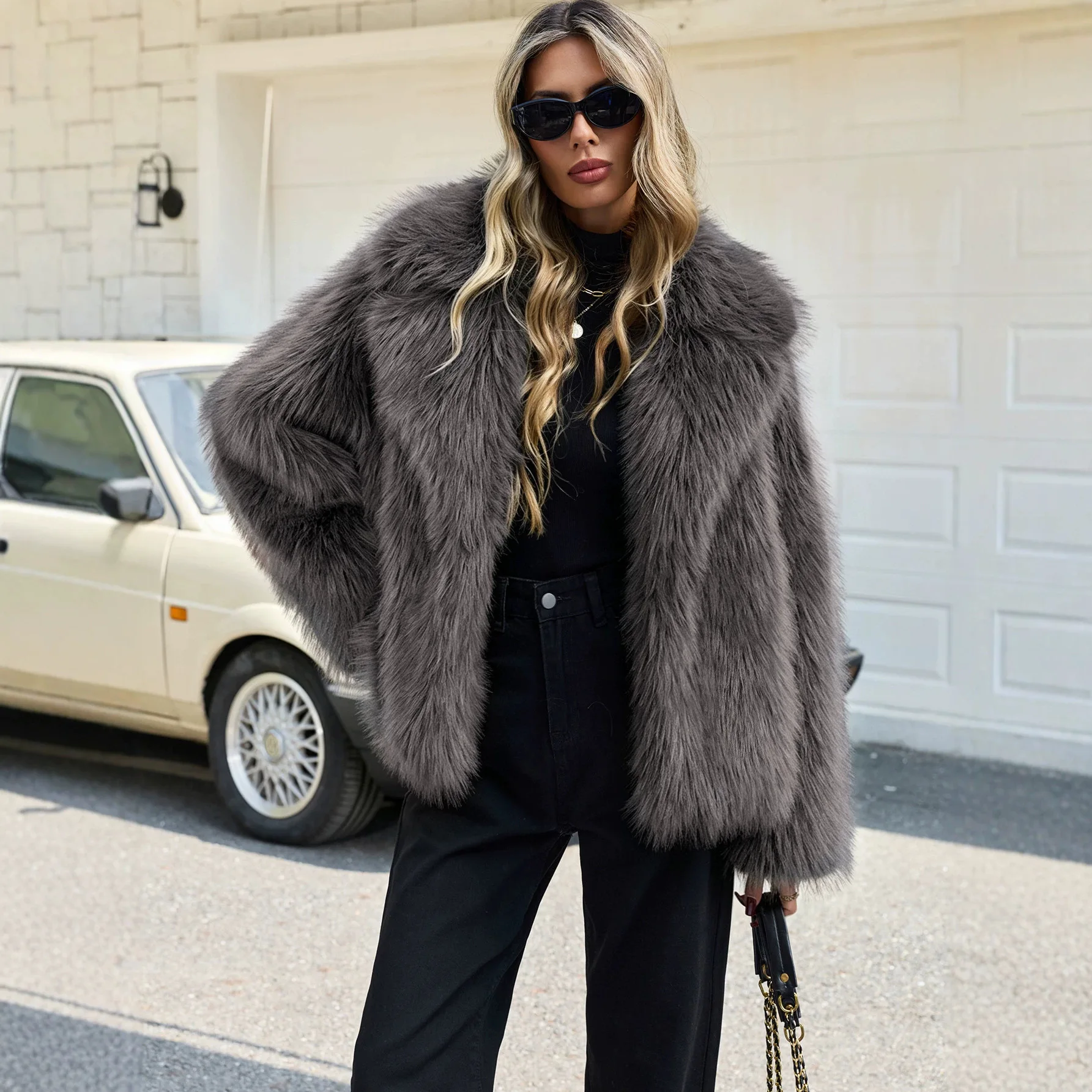 Short Coats Women Faux Fur Jacket Thick Warm Y2k Streetwear Turn Down Collar Coat Work Solid Casual Outerwear Open Front Elegant