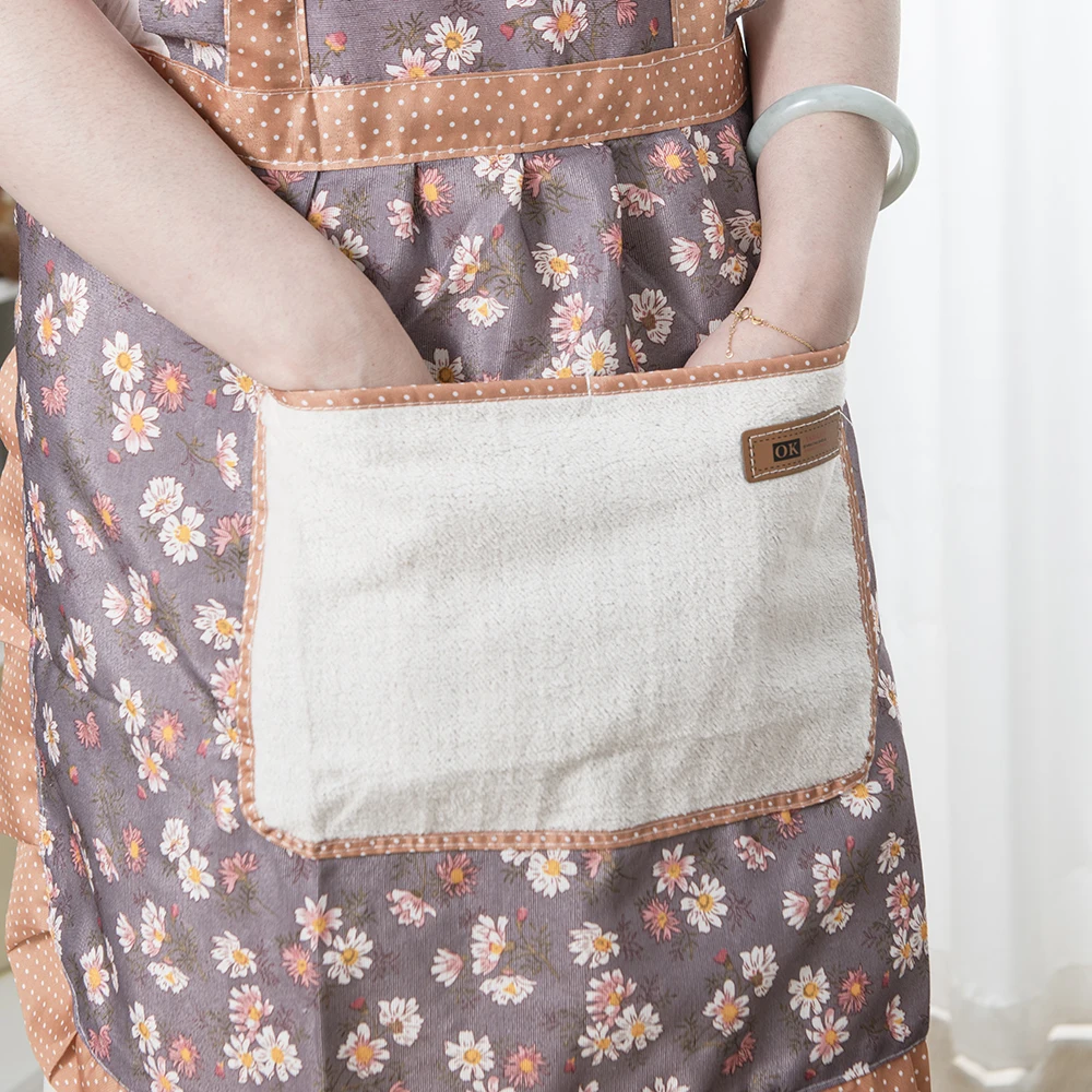 1Pc Women's Floral Home Apron With Pocket, Adjustable Apron For Kitchen, Cooking, Baking, Grilling, Chef's Apron 썸네일 4