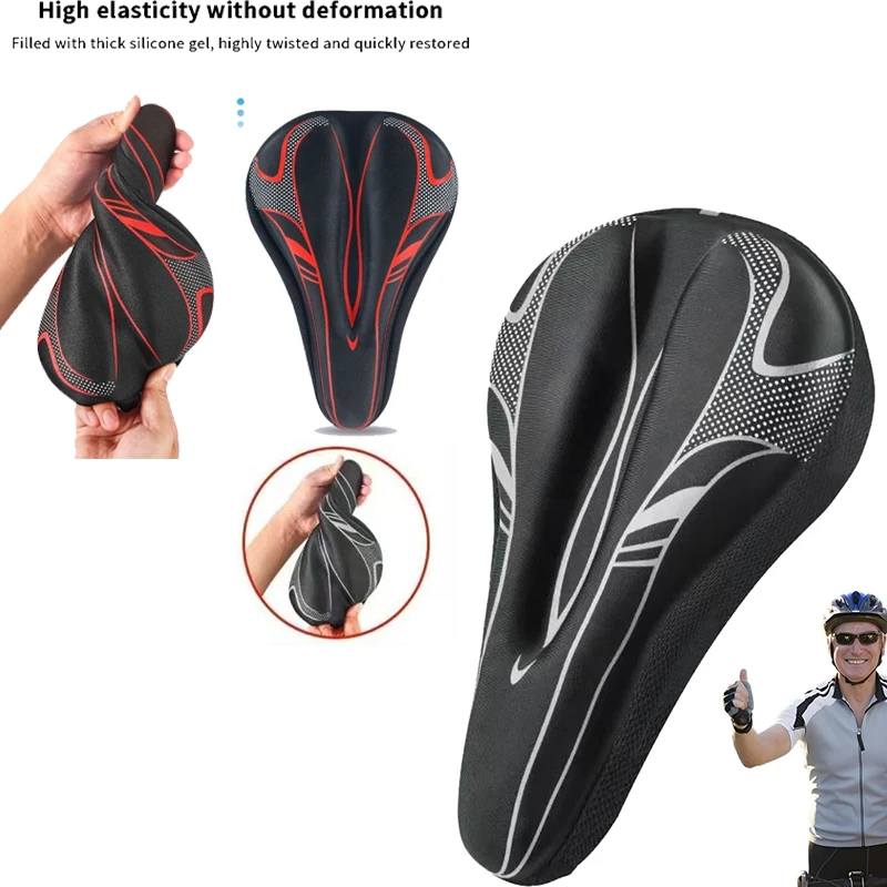 Cojín para asiento de bicicleta, funda para sillín acolchada de gel de silicona, funda para asiento de bicicleta para hombres y mujeres, cojín para asiento de bicicleta con acolchado suave ajustable