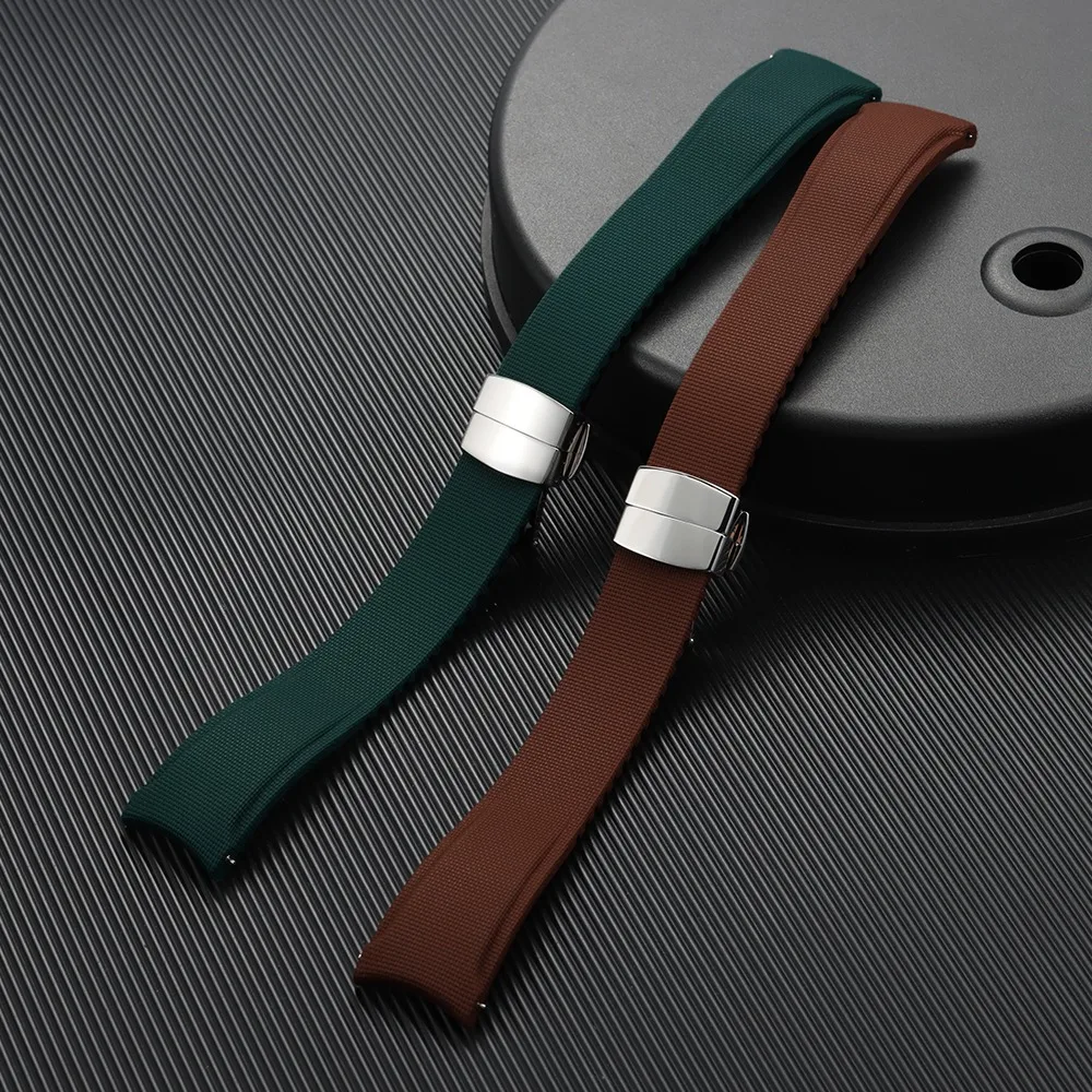 20mm 21mm 22mm Quick Release Curved End Watchband New Soft FKM Fluoro Rubber Watch Strap Men Wrist Band Universal Sport Bracelet