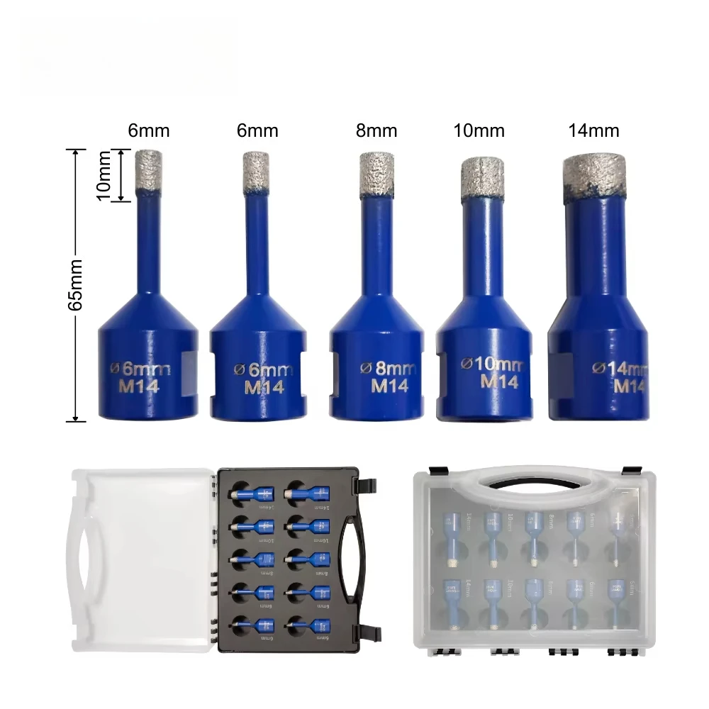 10Pcs M14 Vacuum Brazed Diamond Hole Saw Cutter Kit Ceramic Tile Glass Stone Dry Drilling Core Drill Bits Set
