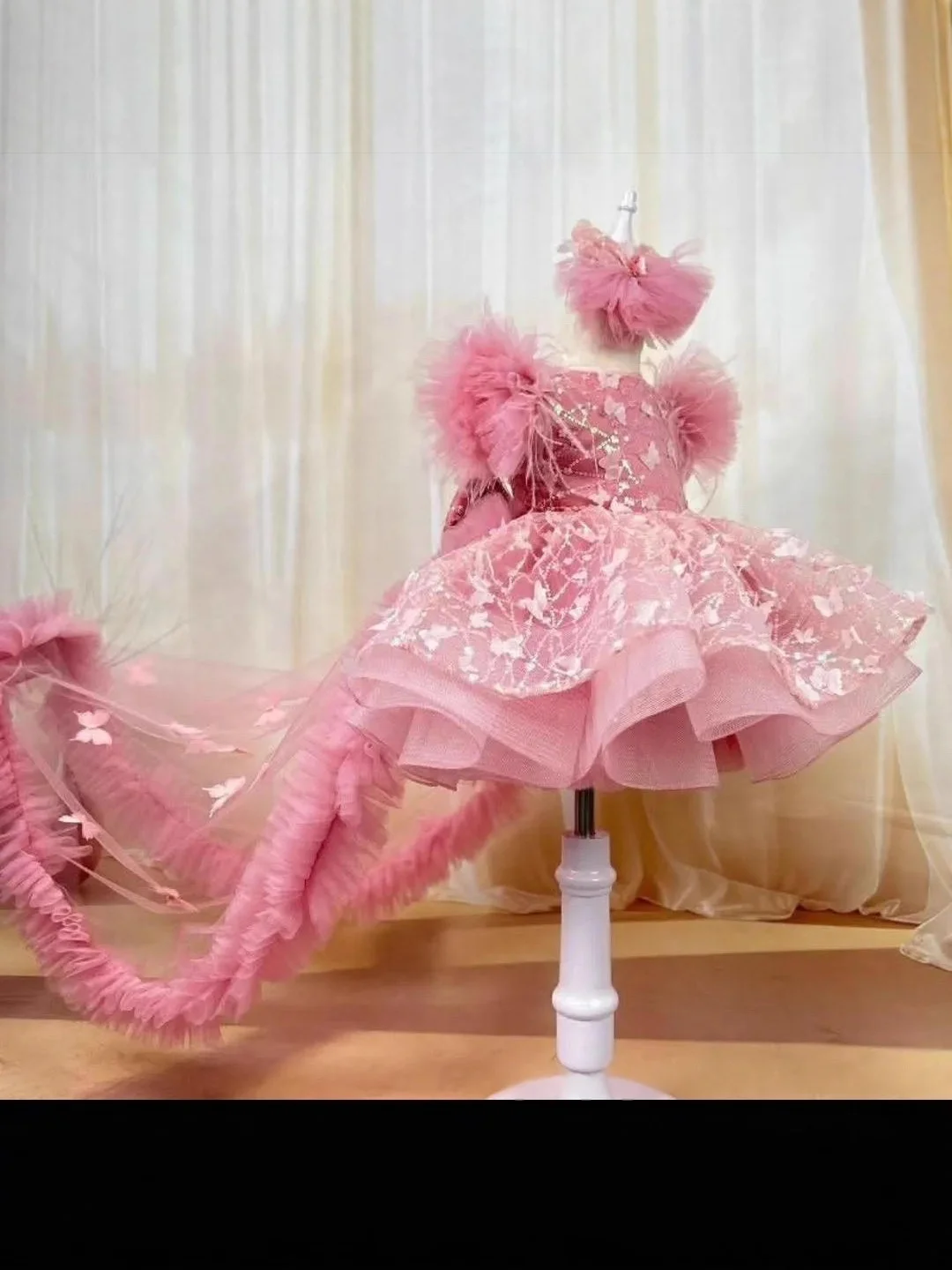 JDY Custom Toddler Baby Girl Birthday Party Dress, Elegant Girls' Lace Sequin Tail Gown, Flower Girl Wedding Dress for 0 - 6 Yea