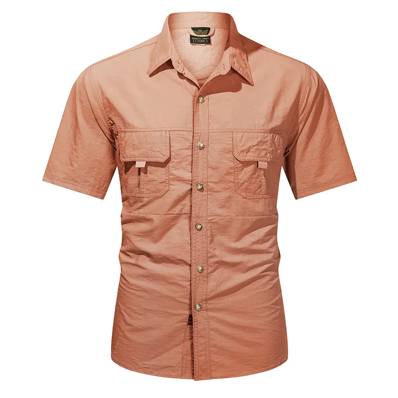 

2026 Summer New Men's Casual Workwear Shirt Military Style Quick Dry Short Sleeve Lapel Tops Multi Pocket Work Shirts