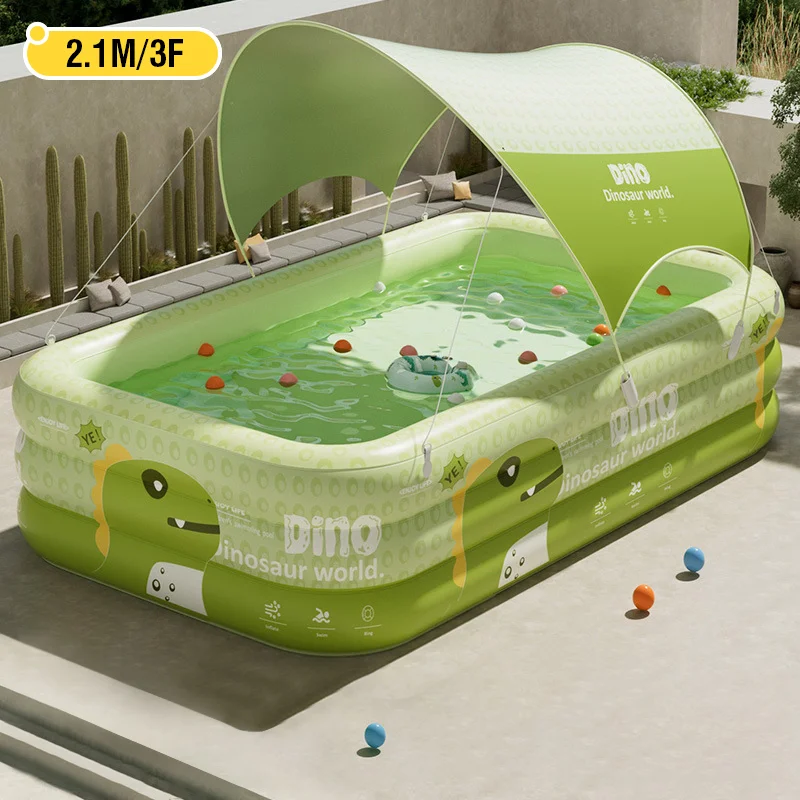 1.8/2.1/2.6M Large Dinosaur Inflatable Swimming Pool Thickened With Sunshade Kids Toy Household Outdoor Family Water Garden Game