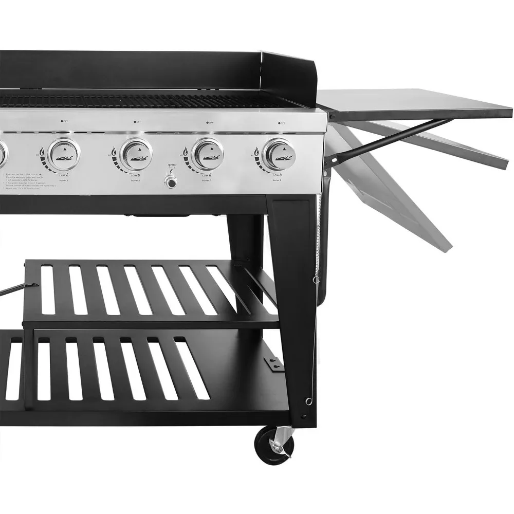 8-Burner Gas Grill, 104,000 BTU Liquid Propane Grill, Independently Controlled Dual Systems, Outdoor Party or Backyard BBQ