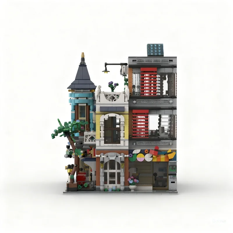 2374개 MOC 크리에이터 S 코너 모듈형 거리 풍경 모델 블록 건축 크리스마스 선물 장난감 교육용 어린이 블록