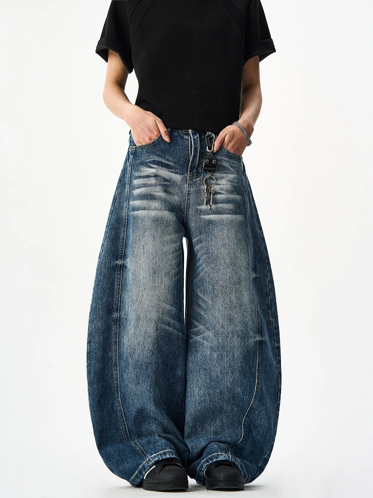 Woostop الأمريكية الرجعية سكين واسعة الساق الجينز الرجال النساء فضفاضة تناسب كلينفيت المنجل السراويل العصرية مستقيم أنبوب الجينز #2