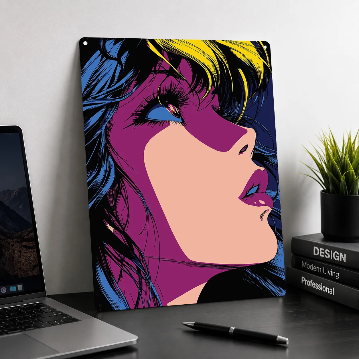 Anime Girl Profile View 3D Texture Metal Poster Customized Wall Art Tin Sign Gift for Mancave Home Decor Room Accessories House