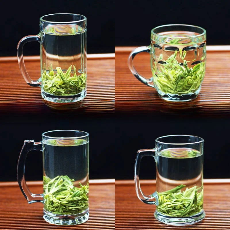 厚みのあるガラス製ビールジョッキ-ハンドル付き-大容量-茶屋特製-茶こし付きカップ-家庭用-耐熱-水飲みカップ