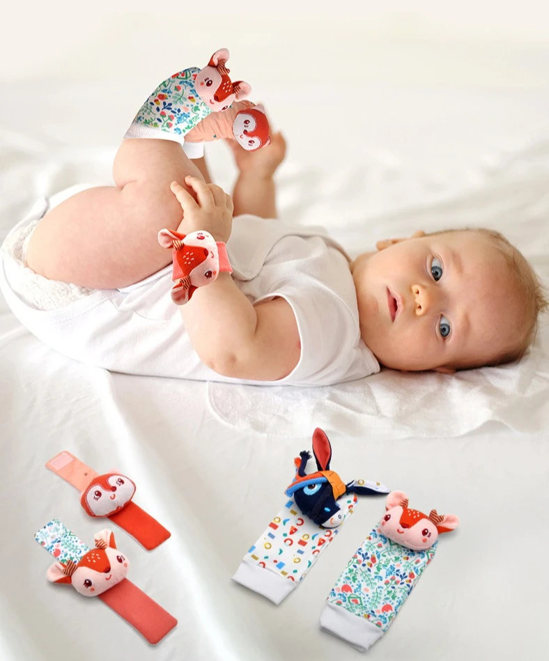 

Носки с животными и погремушками на запястьях. Поиск ног для новорожденных. Сенсорный комплект носков с ремешком для детей 0–12 месяцев. Детские носки для моторики. Подарок.