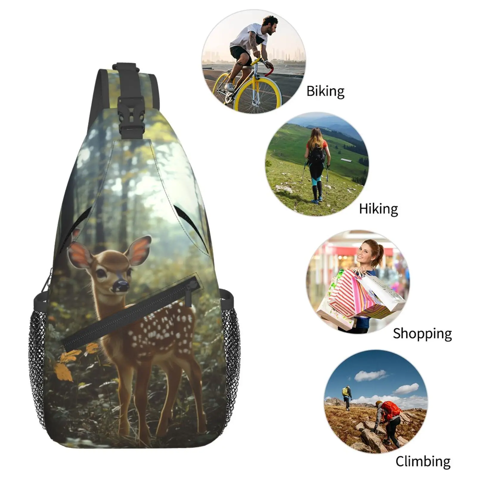 Bolso cruzado con estampado de ciervos para hombre, bolso de pecho de gran capacidad, viajes, deportes de senderismo, correr, regalos personalizados para bolsos de mano de cumpleaños