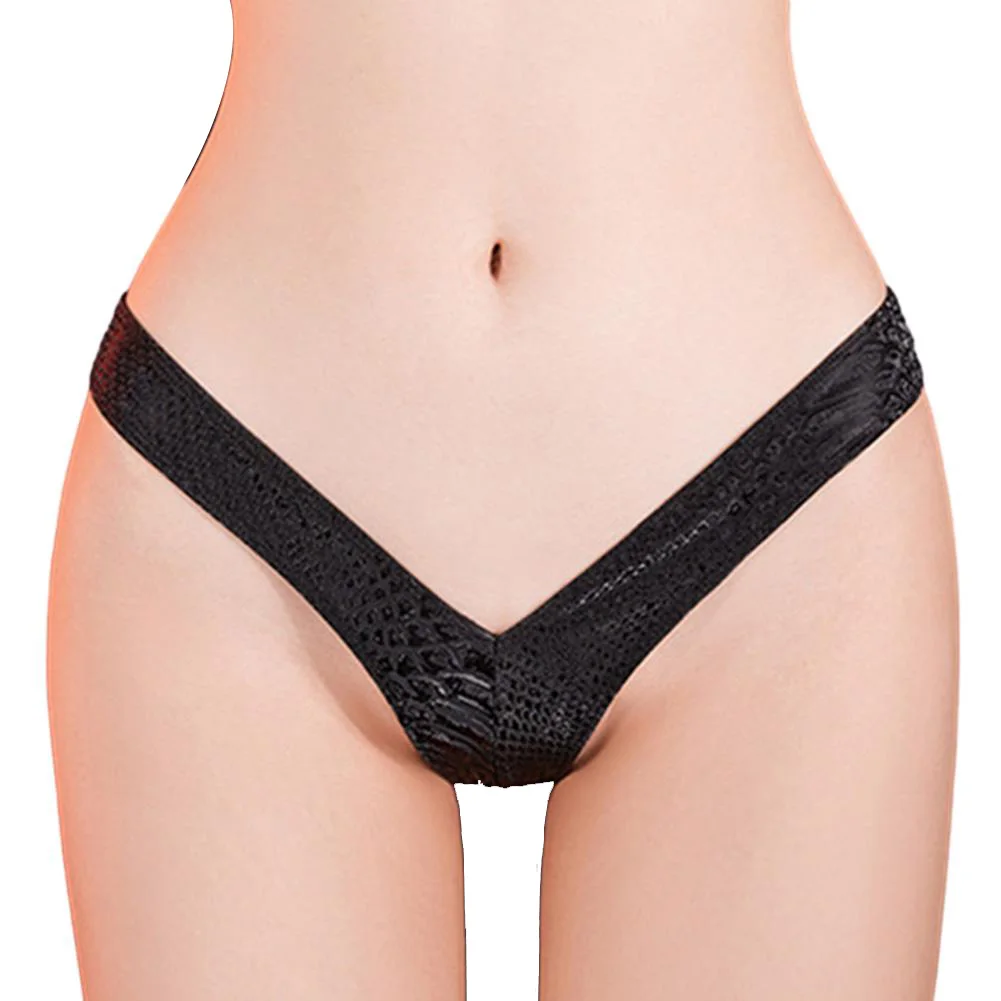 

Women Leopard Snake Print Briefs PU Leatehr Sexy G-string Oil Thongs Soild Underwear Erotic Lingerie T-Back Panties Underpants