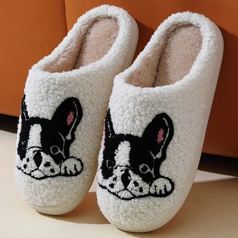 A012-Sandal Bulu Bulldog Wanita 2025 - Sepatu Rumah Anti-Selip untuk Musim Dingin, Cocok untuk Pasangan & Kenyamanan Pasca Melahirkan