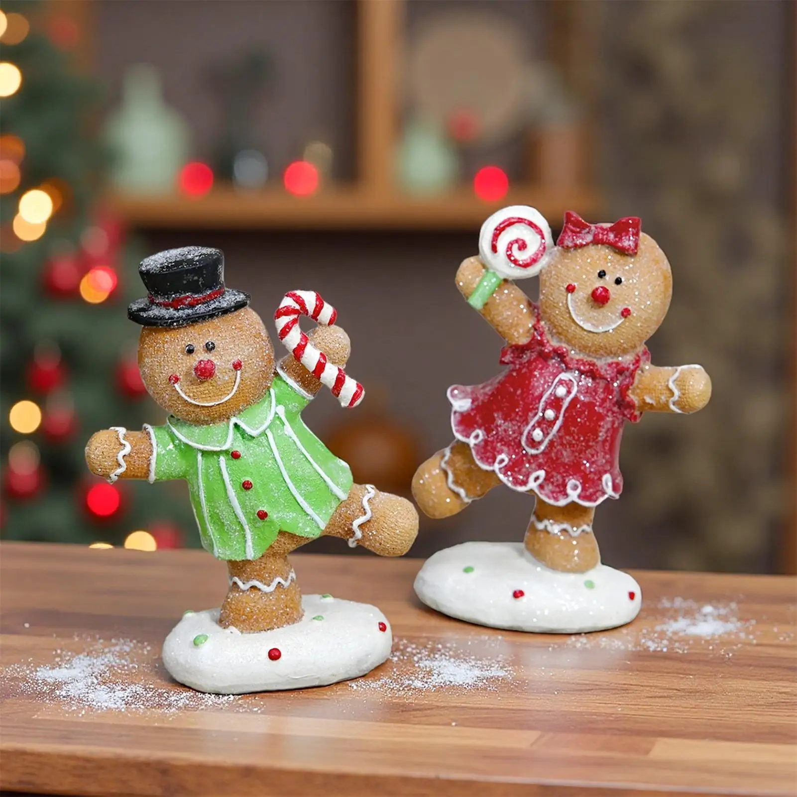 Gingerbread Decorations Resin Statue Ornaments Christmas Gingerbread Man Decor For Desk Bedside Counter Living Room Bedroom