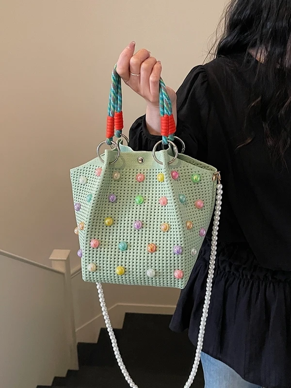 New 2026 Spring Floral Tote Bag Small Handbag Women's Work Bag Basket Weave Crossbody Bag Office Essentials Handbag