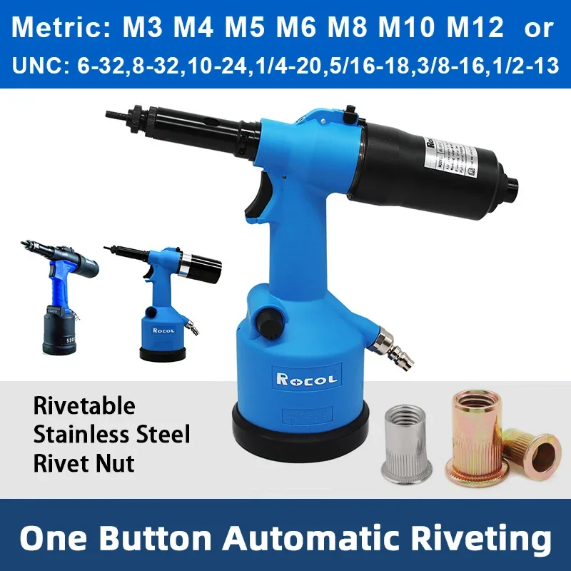 

Industrial Rivet Nut Gun Hydraulic Pneumatic Automatic Riveter Tool Setting Rivnut Riveting Metric M3 M4 M5 M6 M8 M10 M12 or UNC