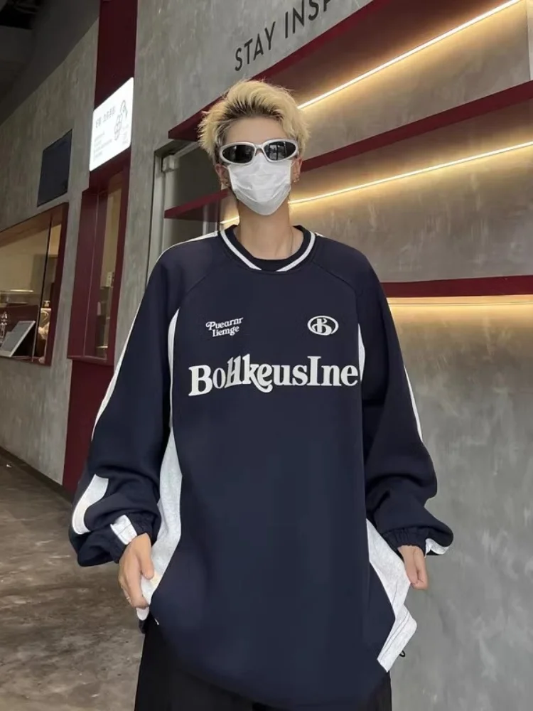 

Мужская толстовка American Sle Heavyweight с круглым вырезом, новинка 2024 года, бейсбольная куртка с длинным рукавом, повседневная свободная футболка с принтом