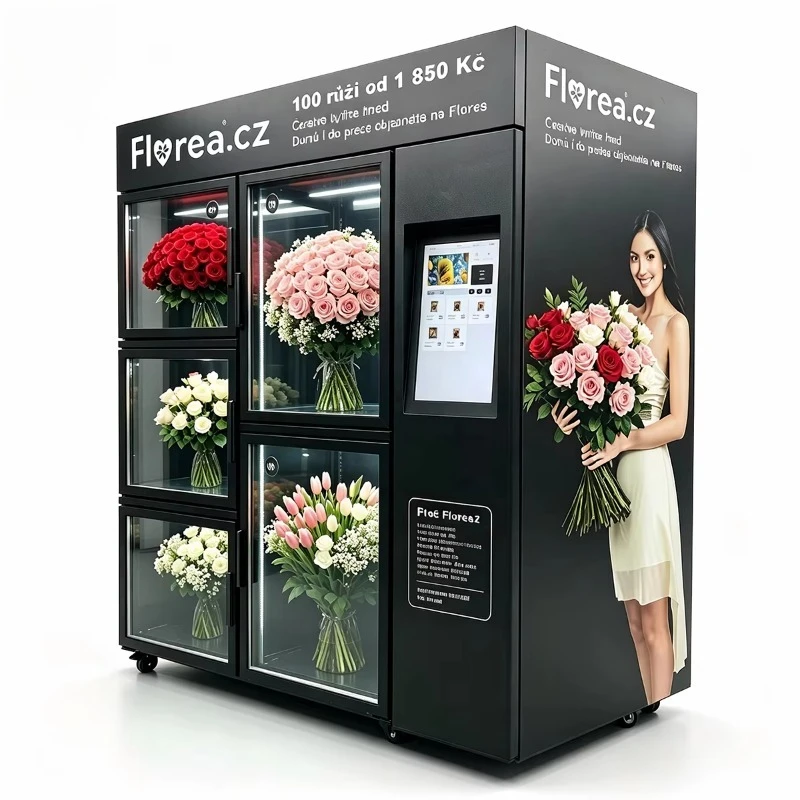 Flower Refrigerated Vending Machine 5 Slots Stainless Steel Large Capacity Locker Style Multi-Temperature Zone