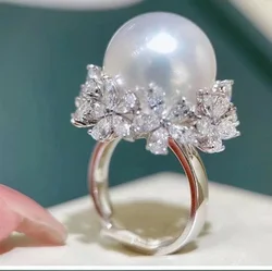 new HUGE AAAA ++++ 11-12MM   ROUND AKOYA WHITE Pearl Ring S925 Sterling Silver Adjustable size gift box