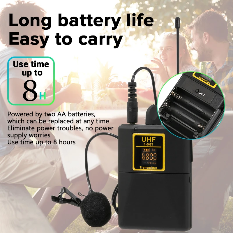 Microfono lavalier wireless UHF audio con 30 canali selezionabili Portata 50 m per registrazione dal vivo di interviste con fotocamera DSLR