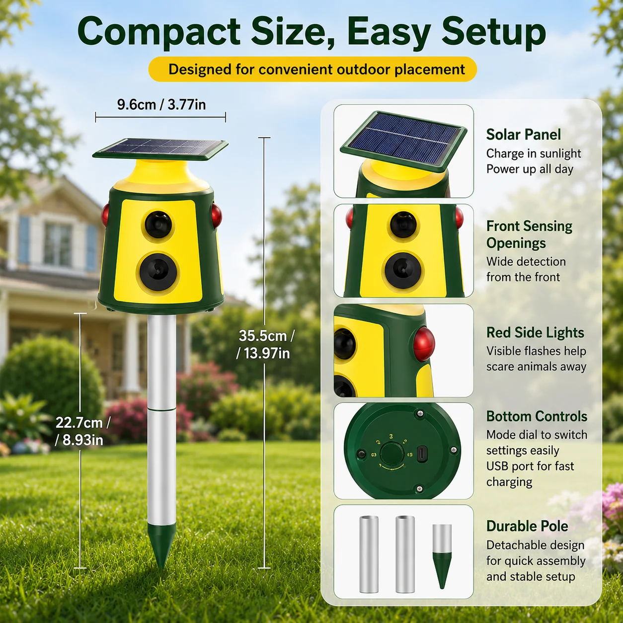 Outdoor Solar Rodent Bird Repeller 360 Degree Infrared Sensing High Power LED Flash Pest Control for Garden Yard Safety