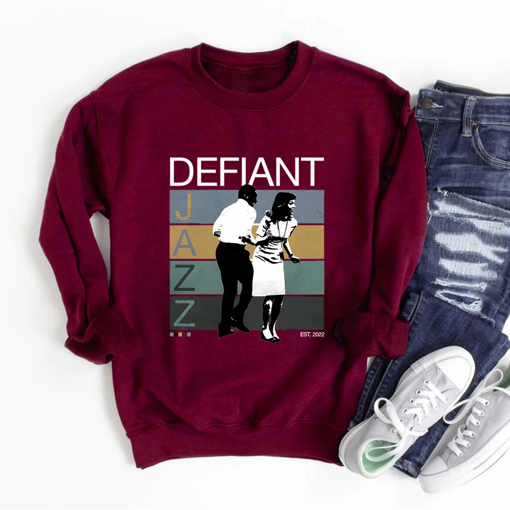 الرجعية Defiant الجاز البلوز قطع مقنعين خمر 90's البلوز برنامج تلفزيوني سترة للجنسين طويلة الأكمام بلوزات