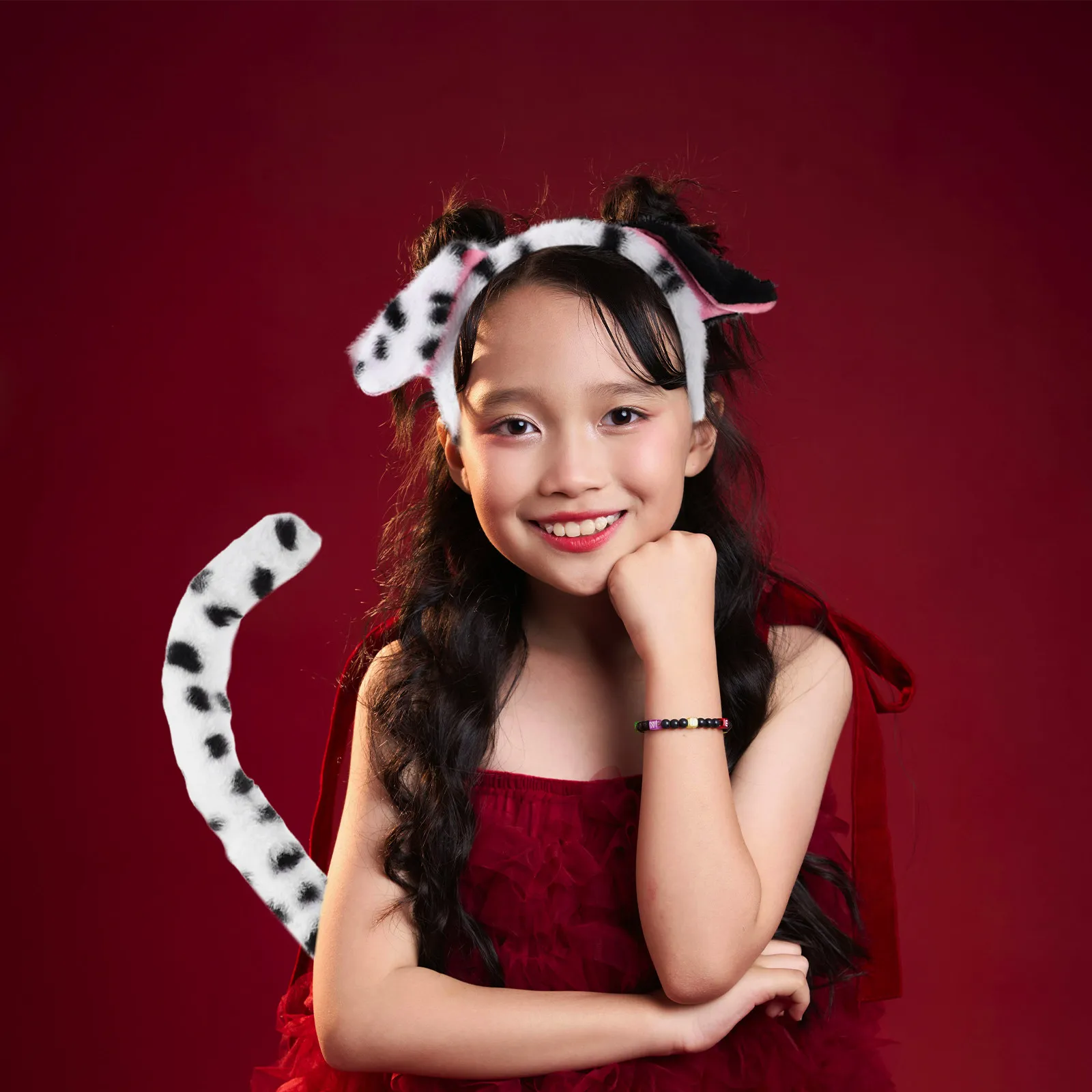 1 Set Dalmatische Kostuumset Realistische Puppy Hond Oren Hoofdband Staart Vlinderdas Neus Kinderen Halloween Carnaval Dierenaccessoires