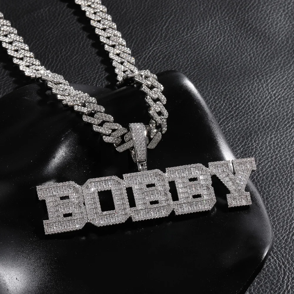 مخصص قلادة اسم الرسالة مثلج خارج تشيكوسلوفاكيا الأحجار الشق الإعداد كامل مطعمة زركون الهيب هوب مجوهرات موضة هدية للرجال #2