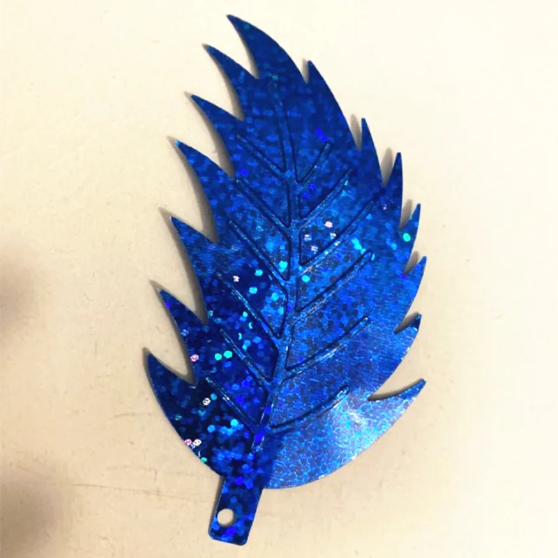 50pcs 90*46mm Large Leaf Sequins For Crafts Laser Dark Blue Sewing DIY Garment Accessories Loose Spangle With 1 Side Hole