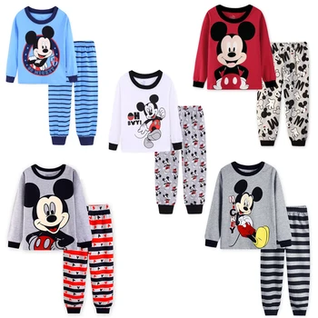 2024 yeni erkek uzun kollu Pijama çocuklar Mickey Pijama bebek pamuk Pijama çocuk Pijama kız giyim setleri bebek giyer